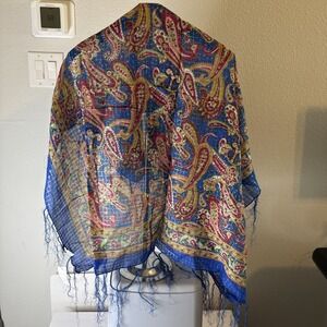 NWT Chaudry KC Scarf Gauze, Cotton, Boho Wrap Blue Paisley